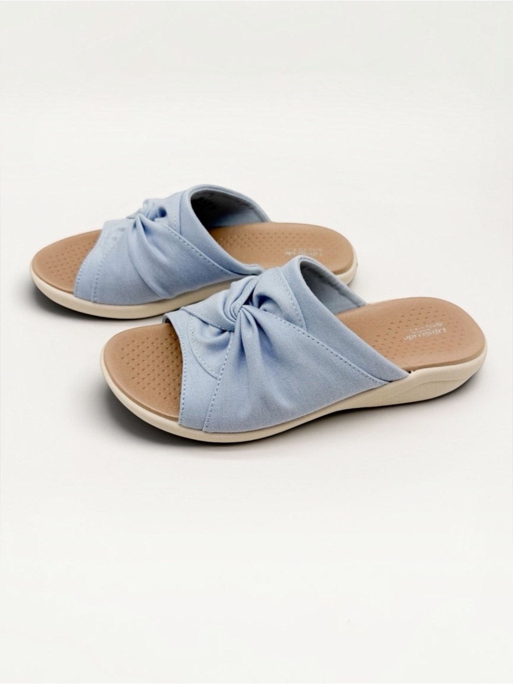 LifeStride BZees Cherish Comfort Peep Toe Slide Sandals Washable Blue 6 NEW
